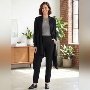 Chico's Black Open Front Waterfall Draped Cardigan - Size M/L